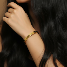 Load image into Gallery viewer, Woman's Beauty Cuff Bangle - 18K Yellow Gold Plated / Black Engraving