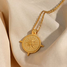 Load image into Gallery viewer, 18K Gold Plated Sunburst Compass Necklace
