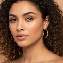 Load image into Gallery viewer, Beaded 18K Gold Plated Hoop Earrings
