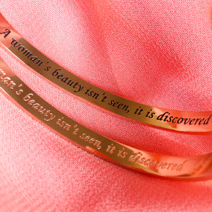 Woman’s Beauty Cuff Bangle - 18K Rose Gold Plated / Black Engraving