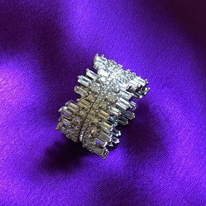 Icicle Ring - Platinum plated with Cubic Zirconia (with blush pink crystal band)