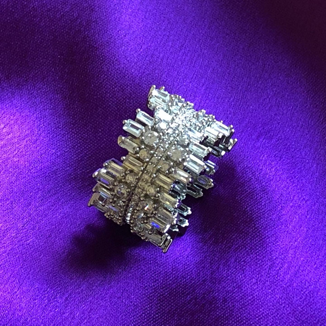 Icicle Ring - Platinum plated with Cubic Zirconia (with clear crystal band)