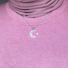 Load image into Gallery viewer, Celestial Collection - Crescent Moon Crystal Necklace (Silver Tone)
