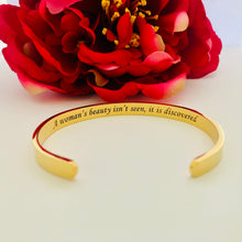 Load image into Gallery viewer, Woman&#39;s Beauty Cuff Bangle - 18K Yellow Gold Plated / Black Engraving
