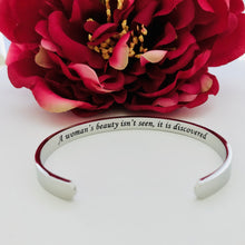 Load image into Gallery viewer, Woman&#39;s Beauty Cuff Bangle - Premium Stainless Steel / Black Engraving
