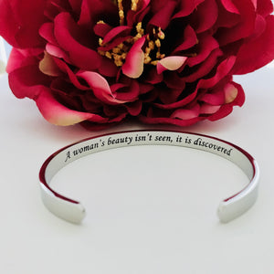 Woman's Beauty Cuff Bangle - Premium Stainless Steel / Black Engraving
