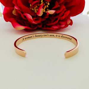 Woman’s Beauty Cuff Bangle - 18K Rose Gold Plated / Black Engraving