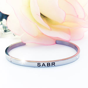 Patience Silver Tone Cuff Bangle (black engraving)