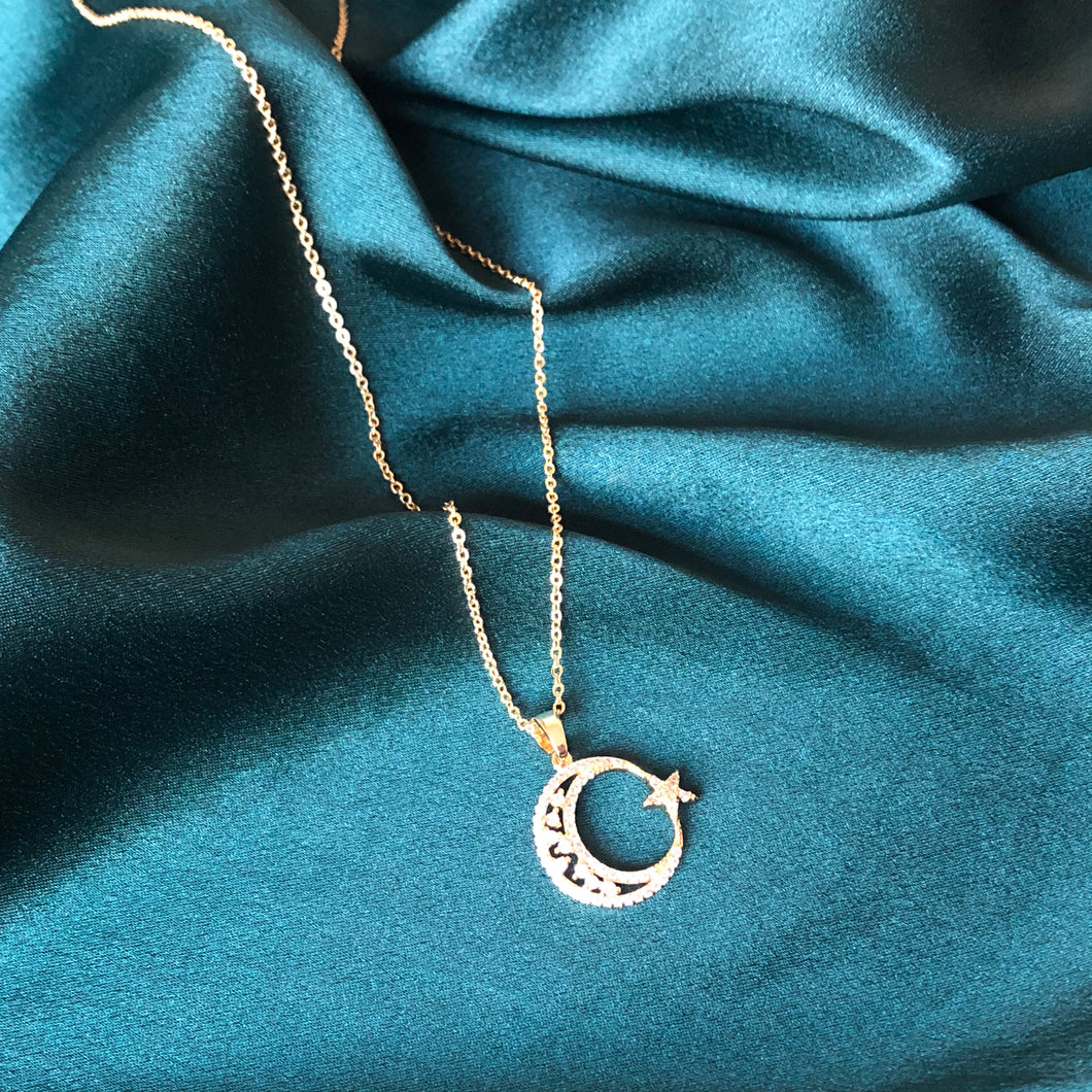 Celestial Collection - Crescent Moon Crystal Necklace (Gold Tone)