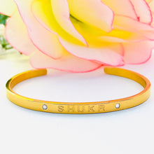 Load image into Gallery viewer, Gratitude Gold Plated Cuff Bangle

