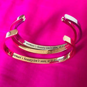 Woman's Beauty Cuff Bangle - Premium Stainless Steel / Black Engraving